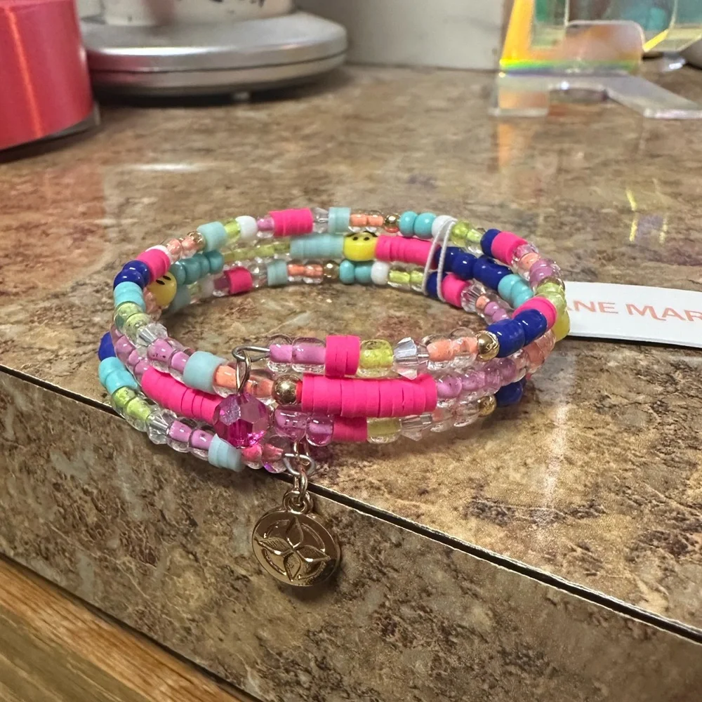 Jane Marie Kids Multi Beaded Coil Wrap Bracelet - Happy Faces